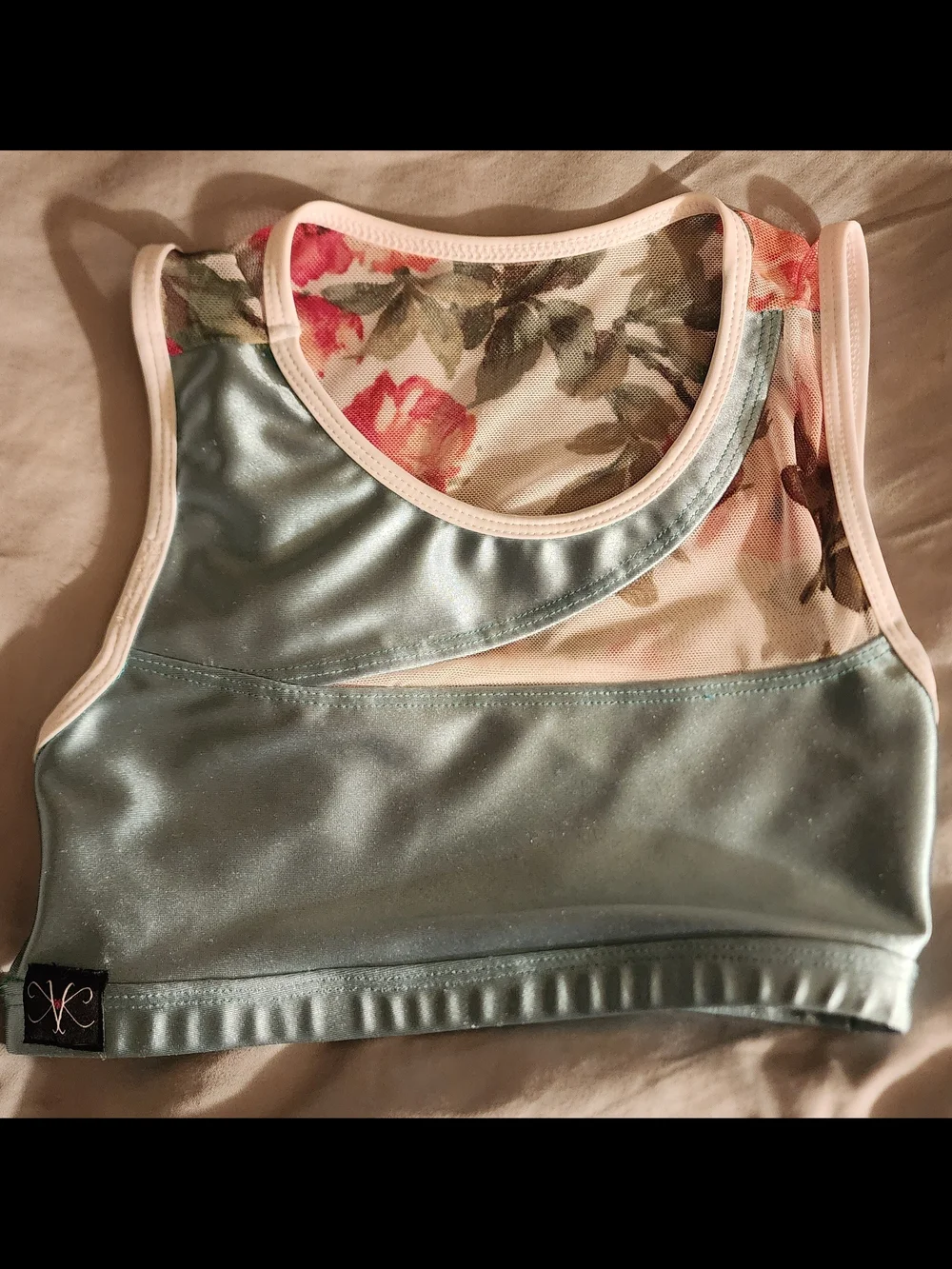 Kandi Kouture Coral Floral #1 Mesh Crop Top Dance Bra CXL Kids 10/12